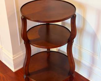 Hickory Chair Company three-tier round side table — Cappuccino finish.
