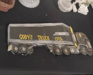 Vintage HandPainted Ceramic SemiTruck Wall Plaque