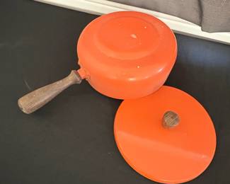 Vintage MidCentury Modern Orange Enamel Fondue Pot second image