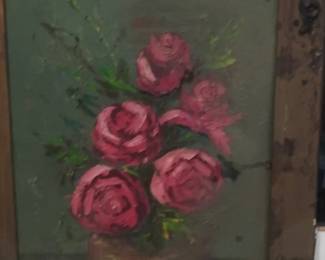 Vintage Floral Oil Painting in Ornate Frame