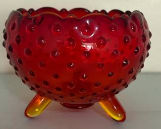 Vintage Amberina Hobnail ThreeFooted Bowl
