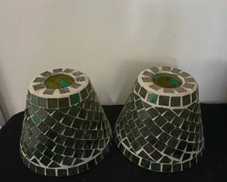 Pair of Mosaic Glass Candle Lamp Shades