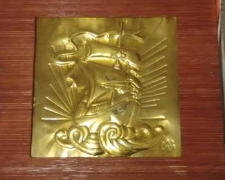Vintage Dart Industries Brass Repouss Ship Wall Plaque