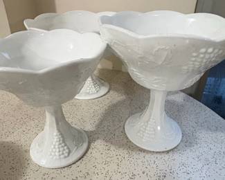 Vintage Indiana Glass Colony Harvest Milk Glass Pedestal Compotes