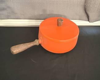 Vintage MidCentury Modern Orange Enamel Fondue Pot