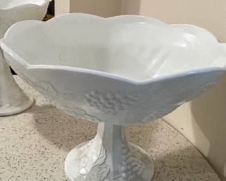 Vintage Indiana Glass Harvest Milk Glass Pedestal Compote second image