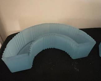 Vintage Art Deco Blue Satin Glass Ring Flower Vase Set second image
