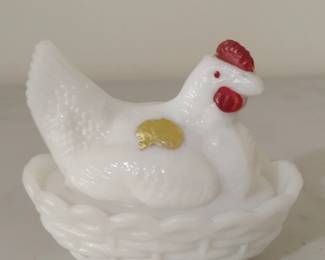 Milk Glass Hen on Nest Covered Dish