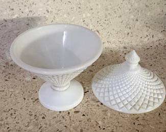 Vintage Milk Glass Diamond Point Covered Compote second image