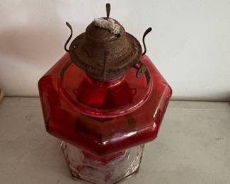 Victorian Ruby Glass Oil Lamp second image