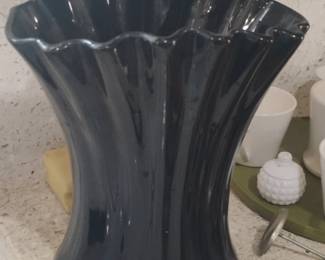 Vintage Haeger Pottery Black Ribbed Vase