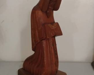 Vintage HandCarved Wooden Reading Monk Figurine
