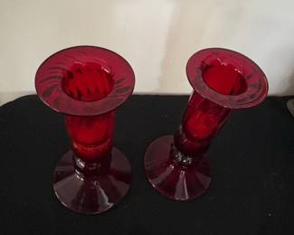 Pair of Vintage Viking Glass Ruby Red Candlesticks second image