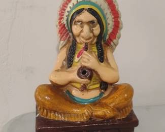 Vintage Chalkware Native American Chief Incense Burner