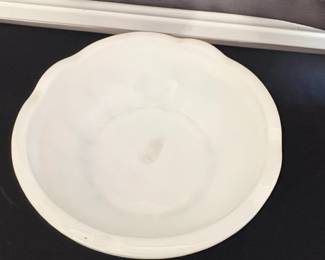 Vintage McKee Toltec Pattern Milk Glass Toed Bowl second image