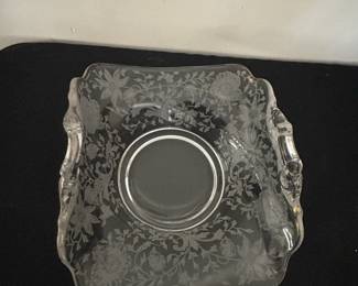 Cambridge Glass Wildflower Etched TwoHandled Bon Bon Dish