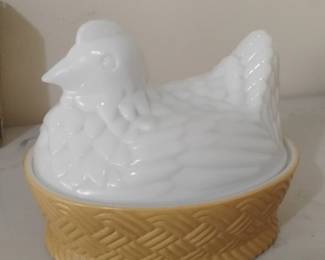 Vintage Avon Milk Glass Hen on Nest Covered Dish