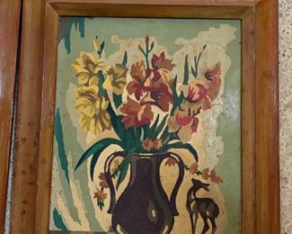 Vintage MidCentury PaintbyNumber Floral Still Life Pair third image
