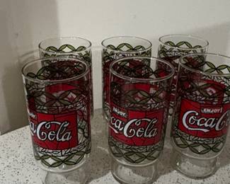 Set of Vintage s CocaCola Tiffany Style Stained Glass Tumblers