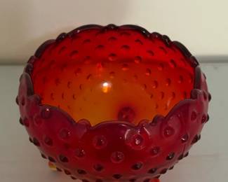 Vintage Amberina Hobnail ThreeFooted Bowl second image