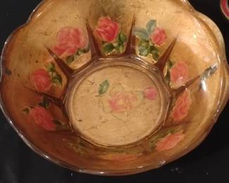 Vintage Goofus Glass Rose Bowl
