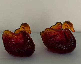 Pair of Viking Glass Amberina Swan Dishes second image
