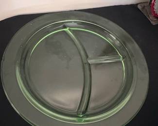 Depression Glass Uranium Divided Grill Plate