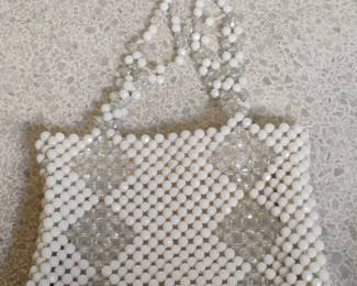 Vintage White and Clear Beaded Handbag