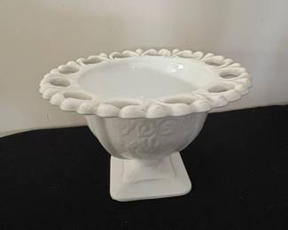 Indiana Glass Co. Lorraine Milk Glass Open Lace Compote