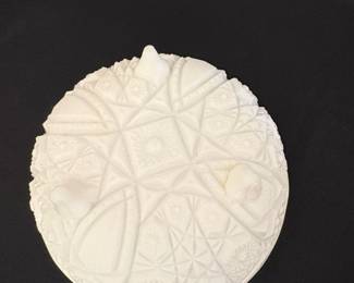 Vintage McKee Toltec Pattern Milk Glass Toed Bowl third image