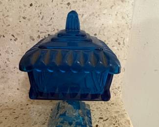 Vintage Jeannette Glass Cobalt Blue Wedding Box Pedestal Candy Dish second image