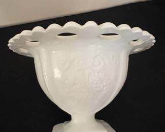Indiana Glass Co. Lorraine Milk Glass Open Lace Compote third image