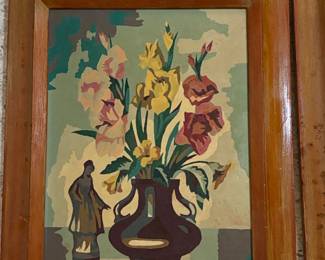 Vintage MidCentury PaintbyNumber Floral Still Life Pair second image