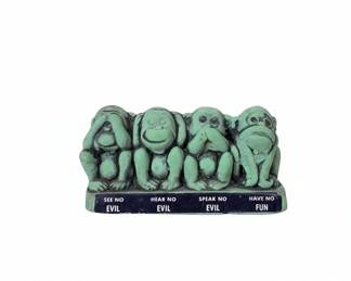 Vintage Cal Themes Inc. Four Wise Monkeys Chalkware Figurine