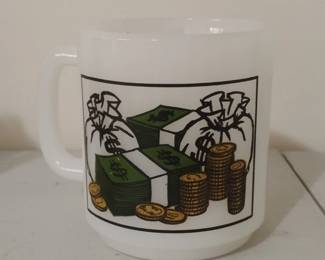 Vintage Glasbake Id Rather Be Rich Milk Glass Mug