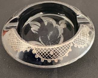 Vintage Black Glass Ashtray with Silver Overlay second image