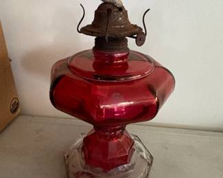 Victorian Ruby Glass Oil Lamp