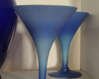 Pair of Blue Satin Glass Martini Glasses