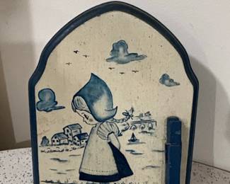 Vintage HandPainted Dutch Girl Wooden Wall or Tabletop Plaque