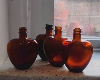 Vintage Paul Masson Amber HeartShaped Glass Bottles