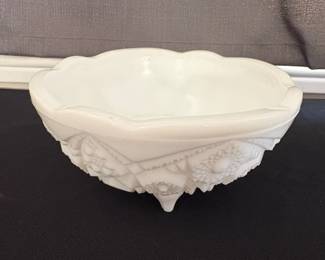 Vintage McKee Toltec Pattern Milk Glass Toed Bowl