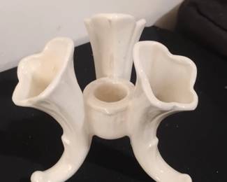 Vintage Ceramic ThreeHorn Bud Vase and Taper Candle Holder