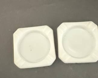 Vintage White Milk Glass Square Ashtray Set