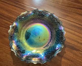 Indiana Glass Windsor Blue Iridescent Carnival Glass Bowl