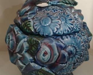 Vintage Inarco Mood Indigo Floral Covered Jar