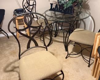 Metal dining set with glass top & 4 chairs