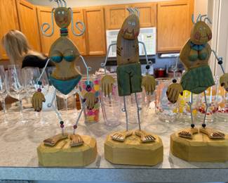 whimsical mixed-media wood-carved Figurines