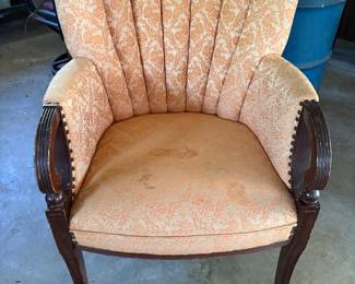 Vintage Peach Damask Upholstered Armchair (some stains) $85