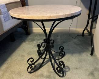 Vintage Marble Top Wrought Iron Accent Table $125