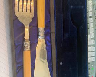 Antique Etched Fish Serving Set
